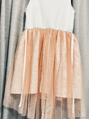 Girls' White & Pink Sparkle Tulle Party Dress